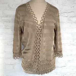 Ming Wang cardigan sweater beige knit circles loop